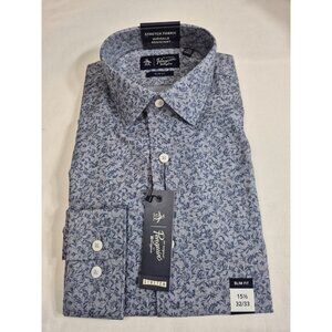 Original Penguin Men's Dress Shirt Size  15.5 32/33 Blue Floral Stretch (50)